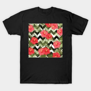 Tropical Floral Pattern with Chevron T-Shirt